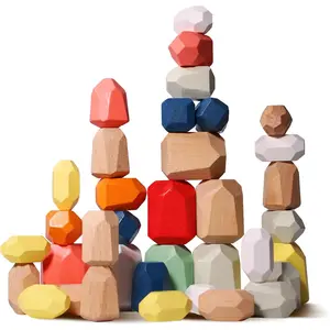 36PCS Wooden Stacking Rocks Building Blocks, Montessori Toys for 3 4 5 year old Stacking Game Sensory Preschool Learning Activities, Balancing Stones Birthday Gifts for Kids 3-5 Easter Basket Stuffersfidget toys