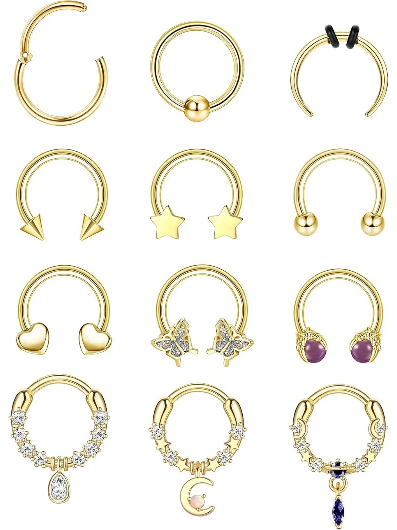 16g 10mm Septum Rings for Women Men, Steel Septum Jewelry, Nose Piercing Jewelry, Horseshoe Hoop Septum Piercing Jewelry, Unisex Body Art Accessories