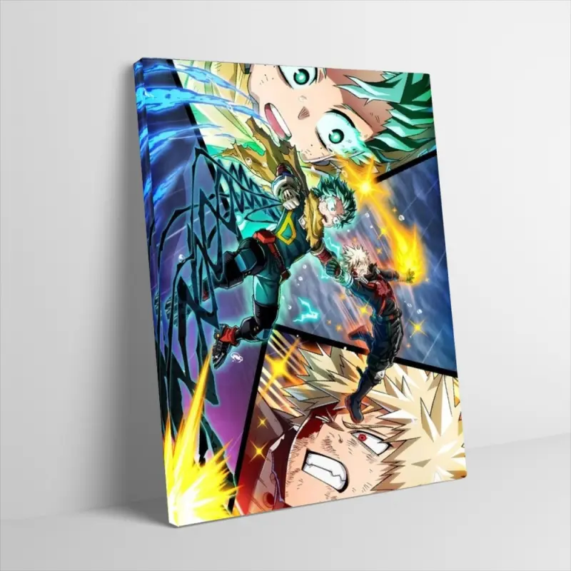 My Hero Academia Deku and Bakugo Poster Canvas Wall Art Izuku Midoriya Katsuki Bakugo Action Scene Art Print Anime Manga Wall Decor for Boy Bedroom Gaming Room Otaku Den Teen Room Decor Fans Gift Unframed