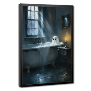 Halloween Canvas Poster Artwork - Artistic Waterproof Printed Fabric Decor, Ghost Wall Art for Living Room, Universal Modern Home Decor Gift