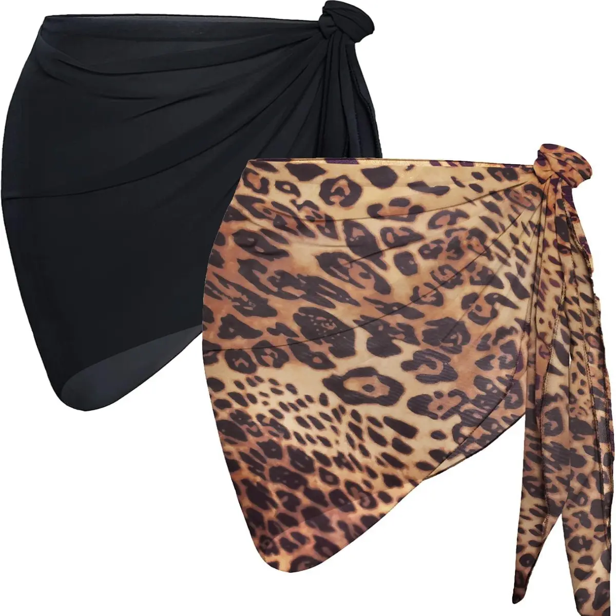 Women's Sheer Fabric 2-Piece Beach Sarong Set, Polyester Bathing Suit Wrap Skirts, Machine Washable Poolside Swimwear Cover-Ups, Two Piece Sets, Poolside Wear