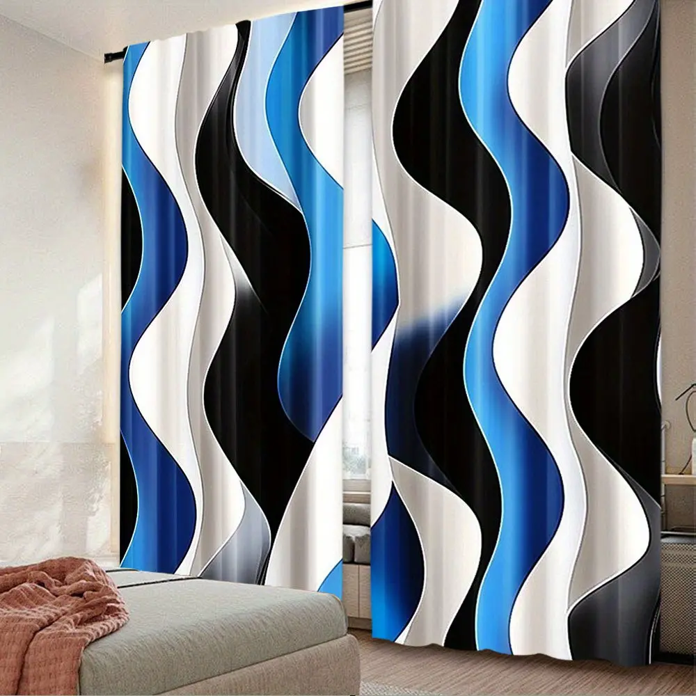 A set of 2 colorful abstract striped curtains, in black, white, and blue, is the bedroom, bathroom, living room, dining room, and. Available in sizes 29.53X 65.35inch, 41.34X 90.55inch, 51.18X 82.68inch german blinds green sheer roman party decoration bla