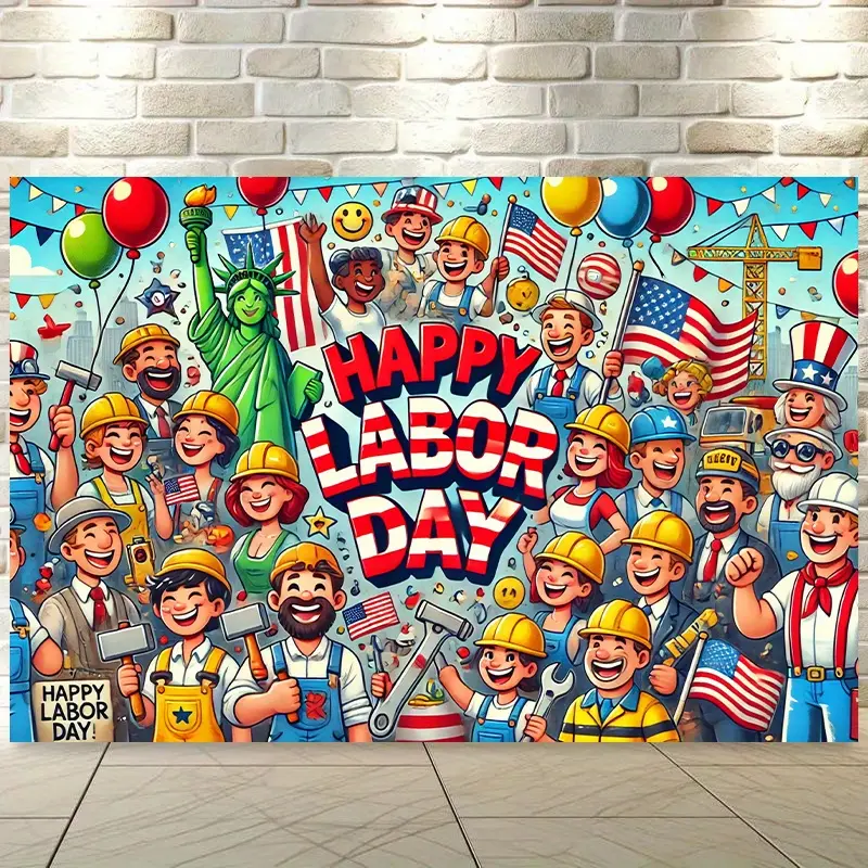 Happy Labor Day Wall Tapestry Backdrop, Polyester Celebration Banner for Living Room Bedroom Office Outdoor Decor, Party Background and Holiday Gift