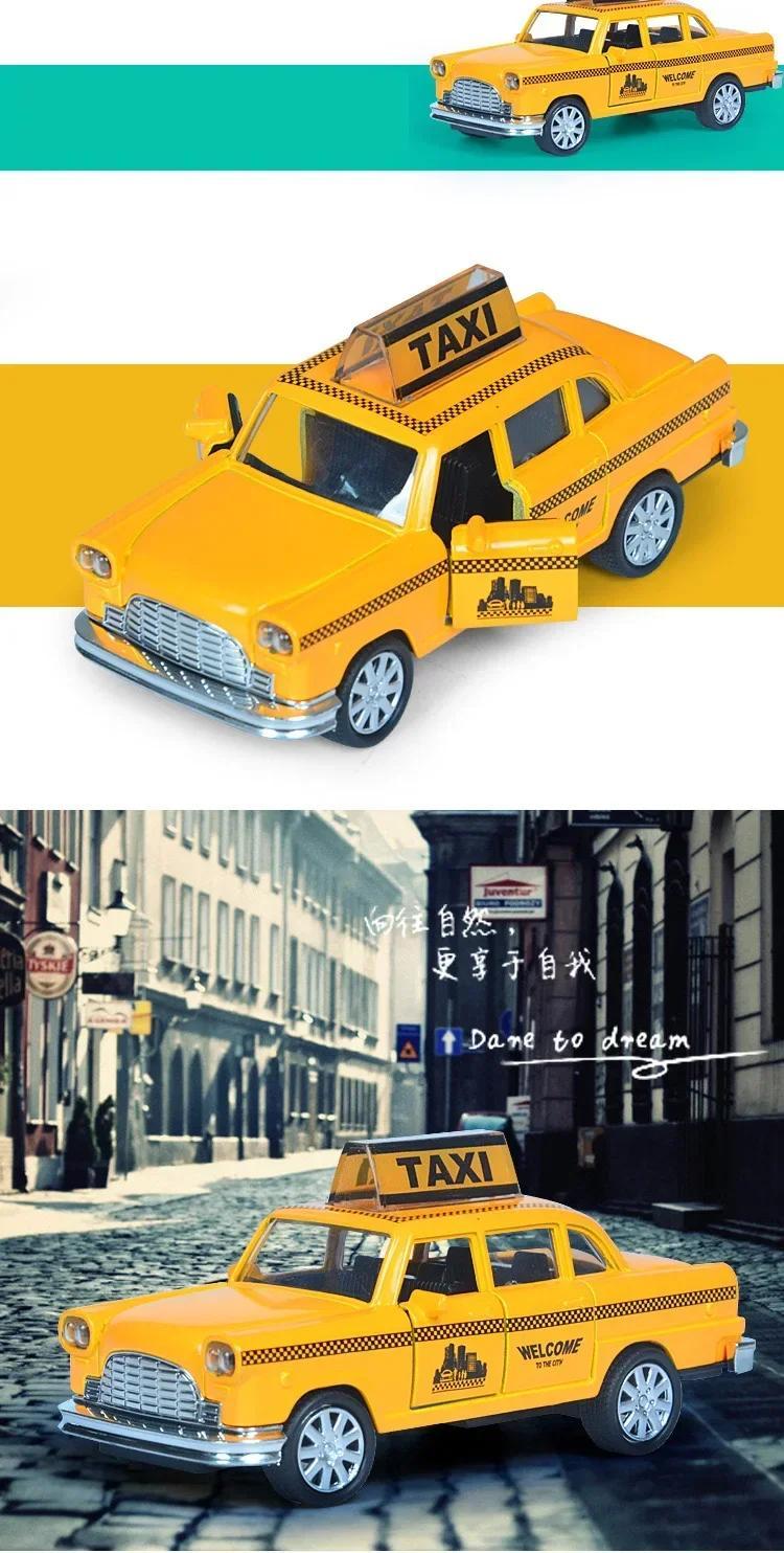 1/32 Retro Taxi Model Alloy Car Toy Miniature Car Collection Diecast Sound Light Kids Toys Children's Day Gift