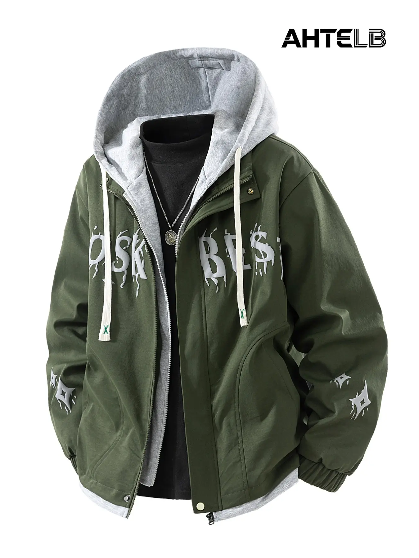 Ahtelb Men's Spring Fall Two-Piece Hooded Work Jacket, Fashion Plaid Loose Fit Casual Outerwear, Unisex Street Style Coat, Loose Hoodie Jacket