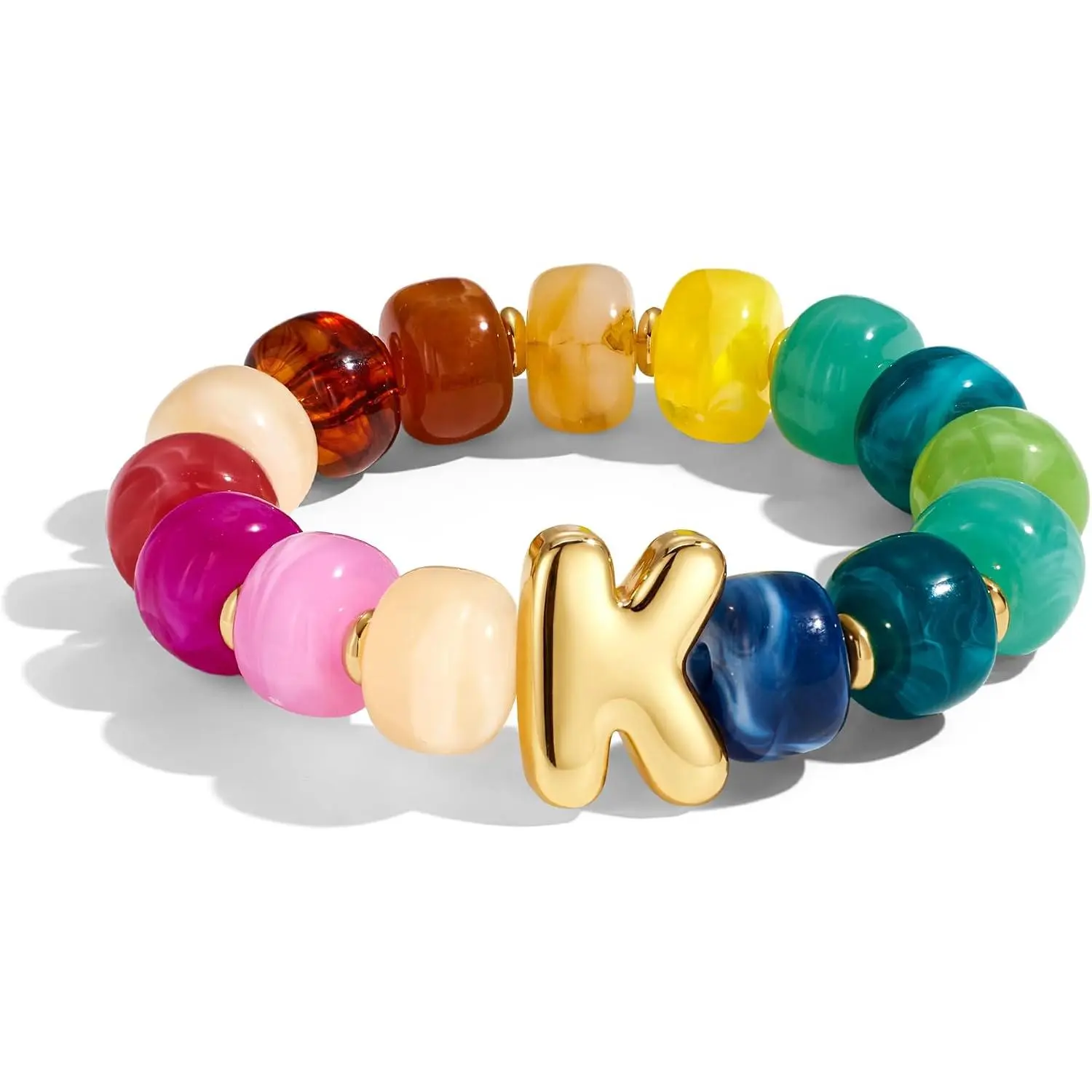 Colorful Initial Bracelets for Women Rainbow Chunky Beaded Bracelet Stretch Bubble Letter A to Z Bracelet Stackable   Bracelets Personalized