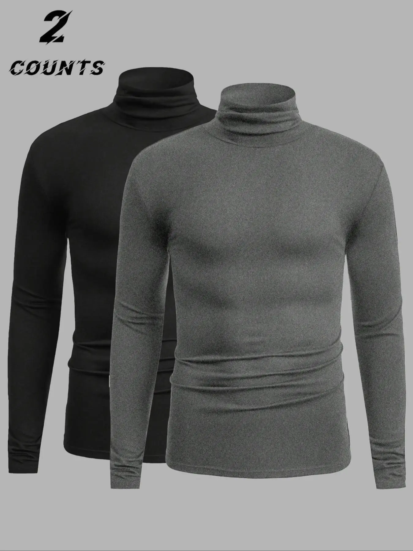 Men's 2-Pack High Neck Long Sleeve Thermal Shirts, Winter Warm Layering Essential, Casual Business Sports Wear, Slim Fit H-Type