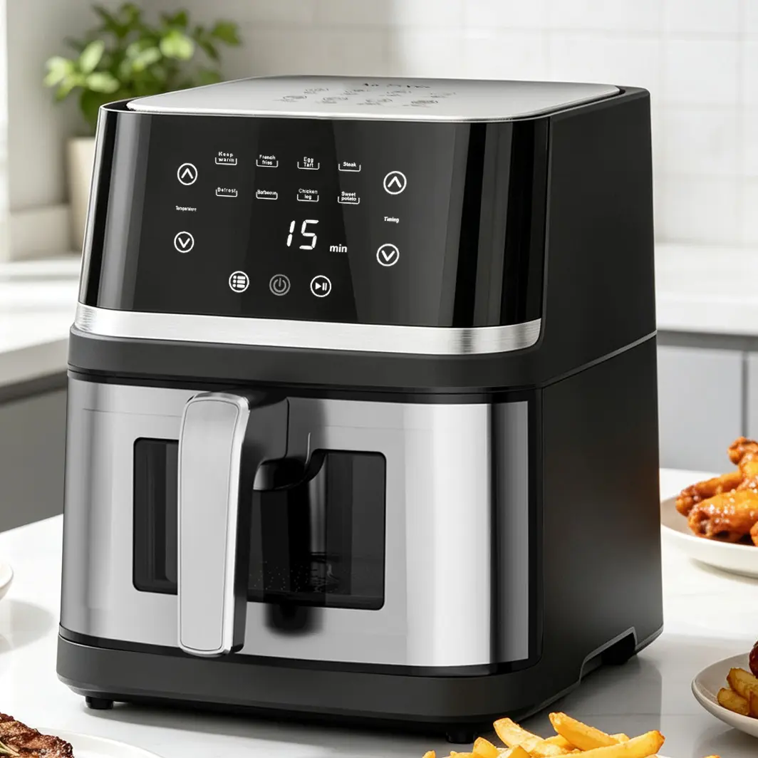 AboveMoon 8Qt Stainless Steel Digital Air Fryer for Kitchen Use,Nonstick Bracket & Viewing Window,Touchscreen Display,180-400F,Kitchen Appliances,Black