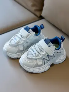Morandi Color Thick Sole Dad Shoes, Velcro Net Fabric Unisex Casual Sports Shoes, All Seasons Solid Pattern