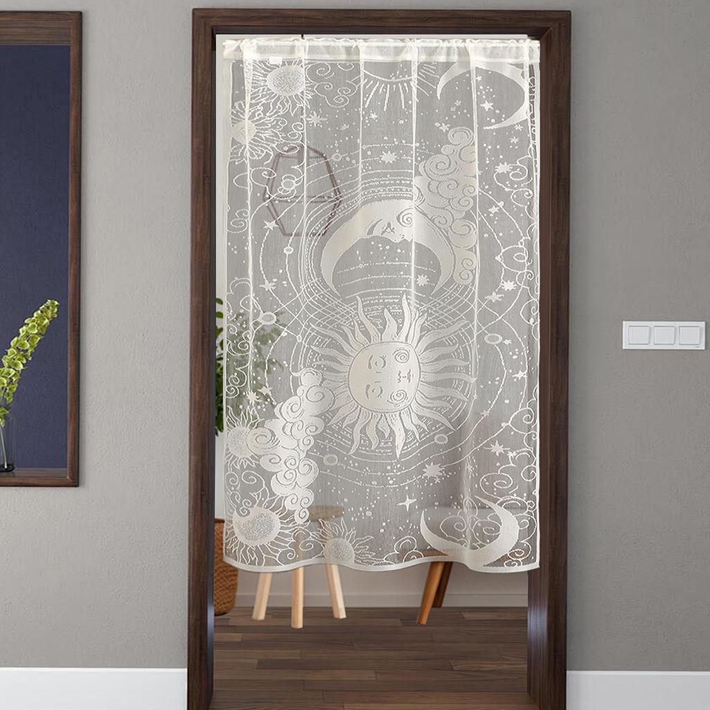 Sun & Moon Pattern Door Curtain, 1 Count Exquisite Lace Door Curtain, Home Decoration Curtain, Home Decor for Living Room Bedroom Hotel Salon