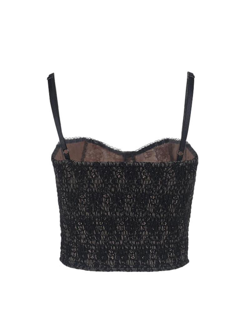 Women's Floral Lace Sleeveless Cami Top, Y2k Fashion Slim Casual Spaghetti Strap Top for Daily Outdoor Wear, Women Top Clothes for Summer, Womenswear