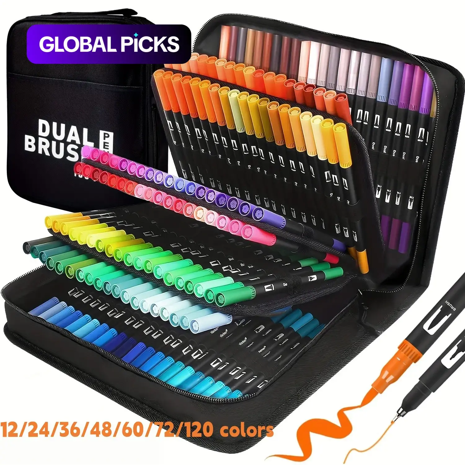 Art Supplier Dual Brush Markers Pens, Double Ended Markers, Artist Coloring Marker Set, Coloring Materials Set, Fineliner & Brush Tip Pen with Premium Case for Adults Coloring Books Journal, Drawing, Doodlin, Drawing Tools, Art Supplies #GLOBAL PICKS