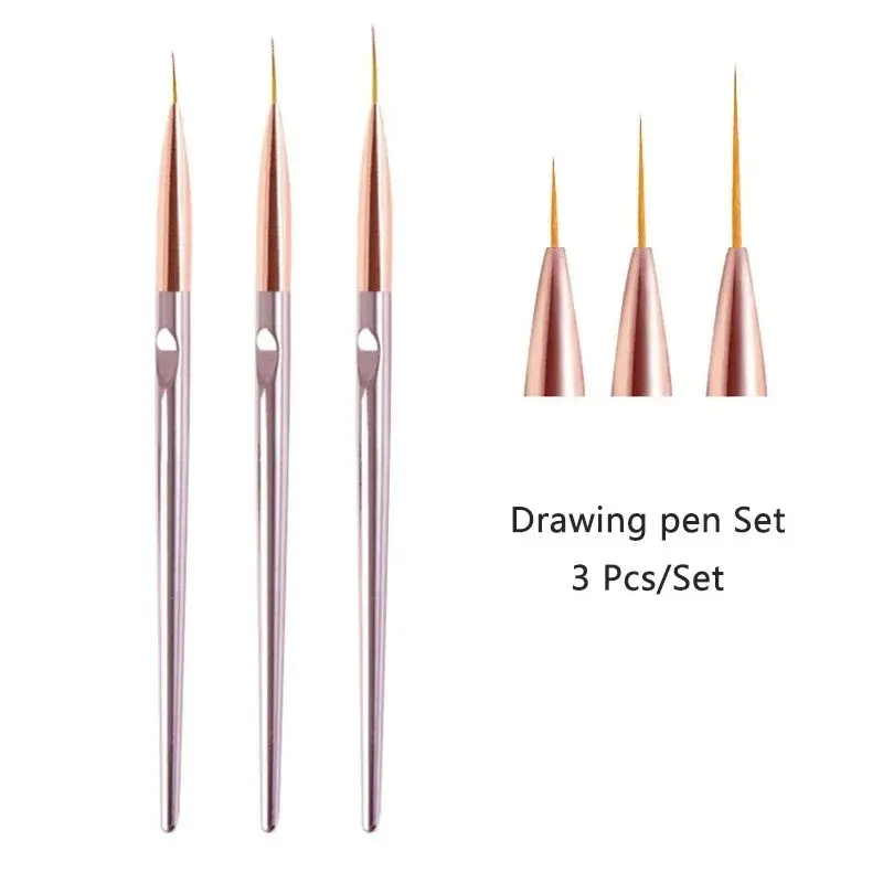 3-Piece Acrylic French Stripe Nail Art Brush Set, Nail Brushes, 3D Fine Line UV Gel Painting Tools for Professional Nail Design and Detailing, French Tip Tool, Acrylic Nail Supplies
