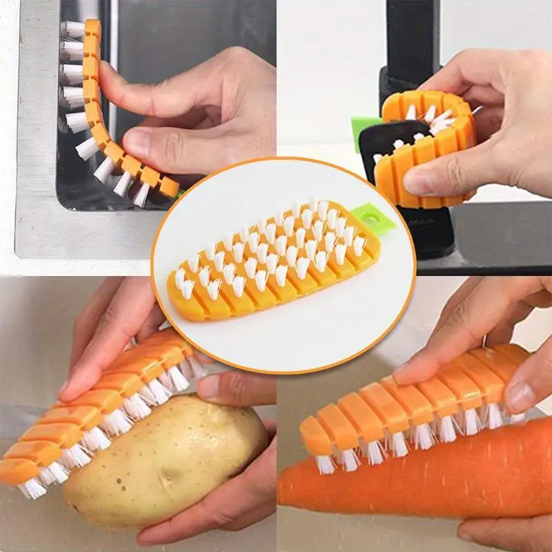 2pcs Cute Carrot Shape Soft Bristle Cleaning Brush, Multi-Functional Household Scrub Brush, Gentle Laundry Shoe Brush for Stain Removal, Durable Kitchen Bathroom Cleaning Tool