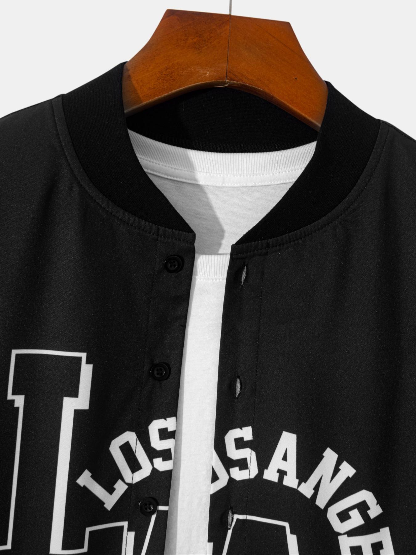 Men's Letter Print Baseball Collar Shirt, Regular Fit Casual Short Sleeve Top for Summer, Men's Clothes for Daily Wear, Menswear, Sports Top, Sportswear Clothing, Vintage Basketball Jersey