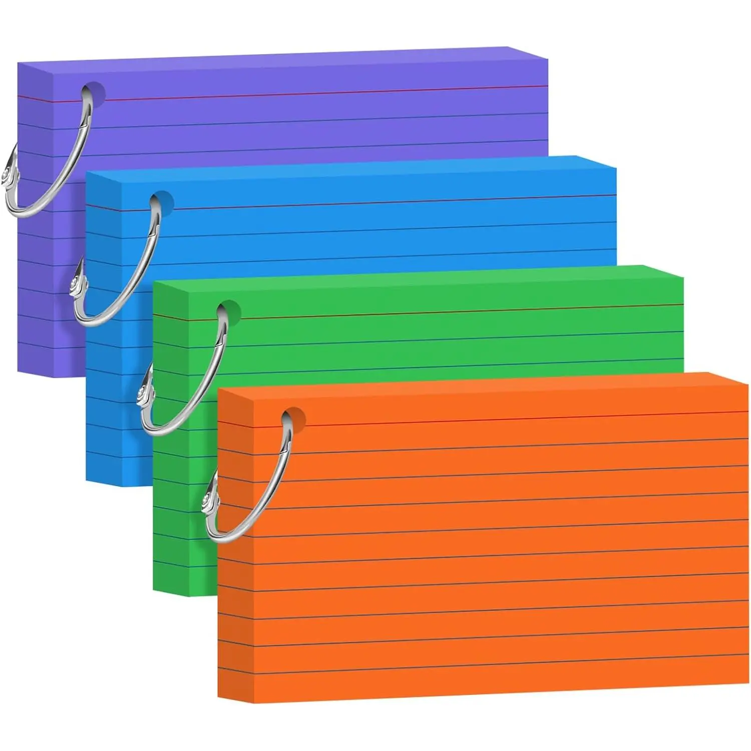 200 Count Neon Index Cards 3x5 Inch Flash Cards Note Cards with Ring | 180gsm Heavy Weight FlashCards, Portable Note Taking for Students, College Supplies