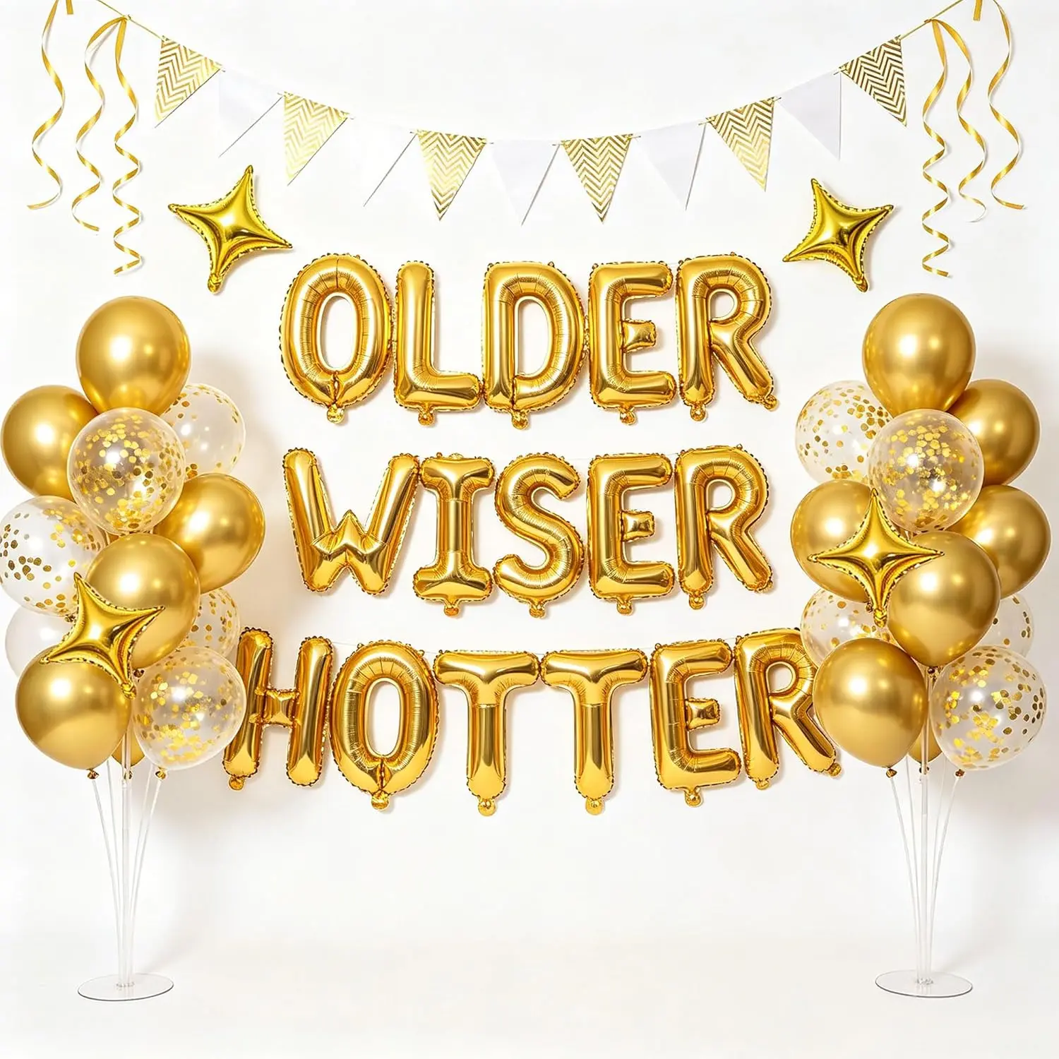 Older Wiser Hotter Birthday Baloons Banner Sign Gold Funny Bday Party | Older Wiser Hotter Birthday Decorations Funny Birthday Decor 30th 40th 50th 60th 70th 80th Birthday Party Decor for Women Men