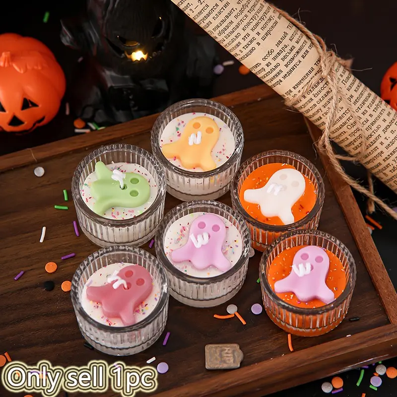 1pc Halloween Ghost Cup Candle, Scented Party Gift, Atmospheric Decoration, Funny Ghost Candle, Birthday/wedding/festival Souvenir