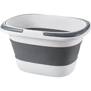 4.2 Gal(16L) Large Collapsible Plastic Bucket with Handle for House Cleaning, Space Saving Outdoor Multiuse Foldable Water Pail/Sink for Camping,Fishing,Ice(Grey)