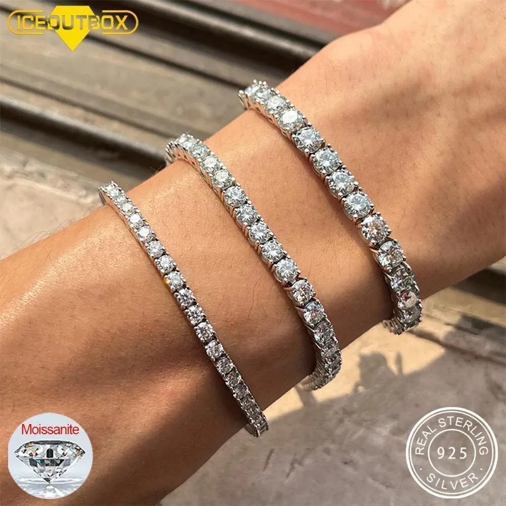 ICEOUTBOX Iced Out 1-Piece VVS1 Grade Moissanite Tennis Bracelet - S925 Sterling Silver Plated 18k White Gold, GRA Certified, Elegant Jewelry Bracelet for Women