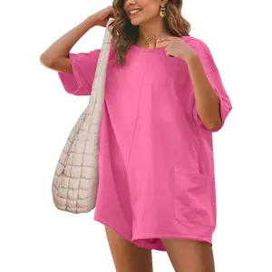 A beauty's walk-in closet Glamaker Women's Summer Oversized Tee Romper Casual Workout Athletic Romper Onesie Backless Loose Shorts Jumpsuit Overalls