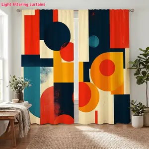 2Pcs Modern Abstract Geometric Circle Rectangle Curtains, Digital Printing, Light Filtering, Privacy Protection, Decorative for Living Room Bedroom Study Hotel Restaurant Home