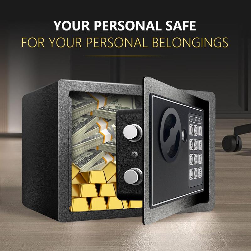 1pc Money Safe Box for Home with Sensor Light & Money Bag, Security Safe Box for Money Safe with Keys & Pass Code, Lock Box with Digital Keypad (Black and Silvery)