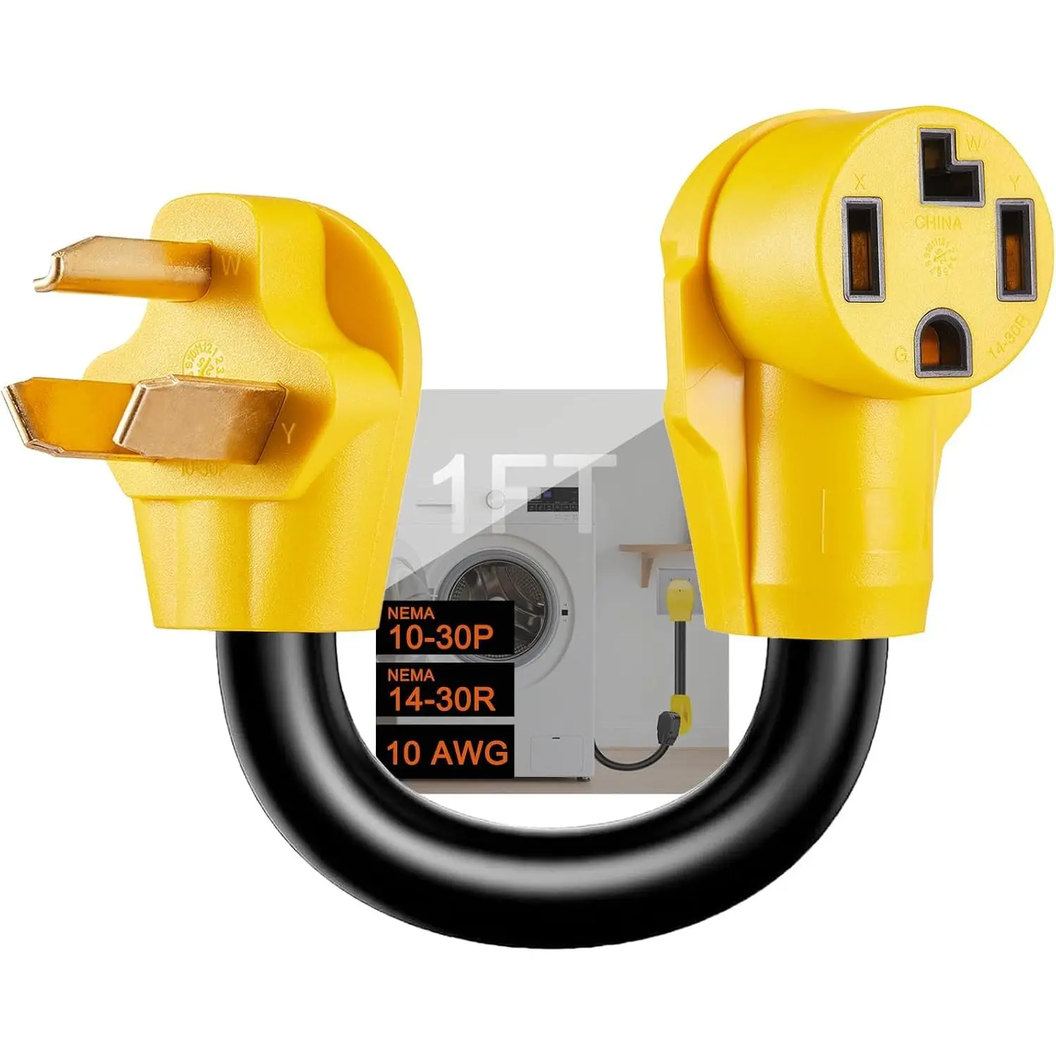 3 Prong to 4 Prong Dryer Adapter, NEMA 10-30P to 14-30R | ETL Listed, 3 Prong Old Dryer Plug to 4 Prong  Dryer Connector, 30A 250V, STW 10 AWG/3C
