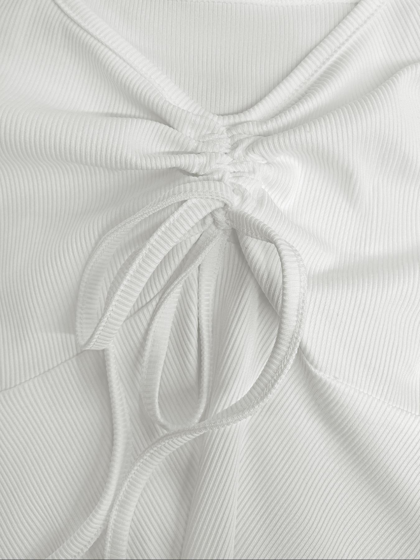 Women's Casual Long Sleeve Drawstring Pleated Top, Loose Fit Chest Tie Design, Fashionable Ladies' Clothing for Daily Wear