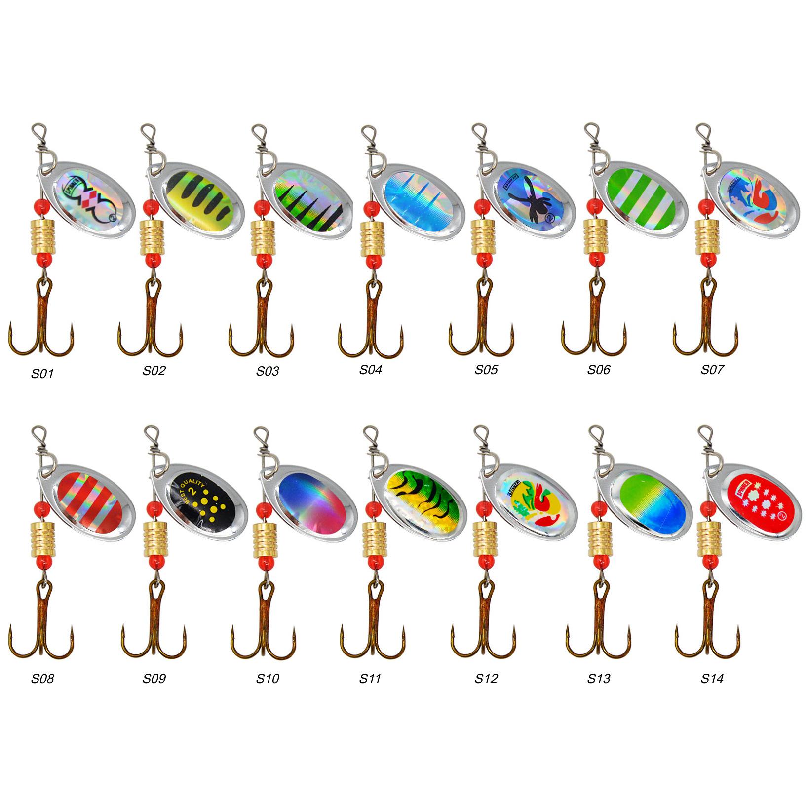 Lure bait rotating composite spinner fishing gear set, 16-piece metal lure spinner artificial bait set