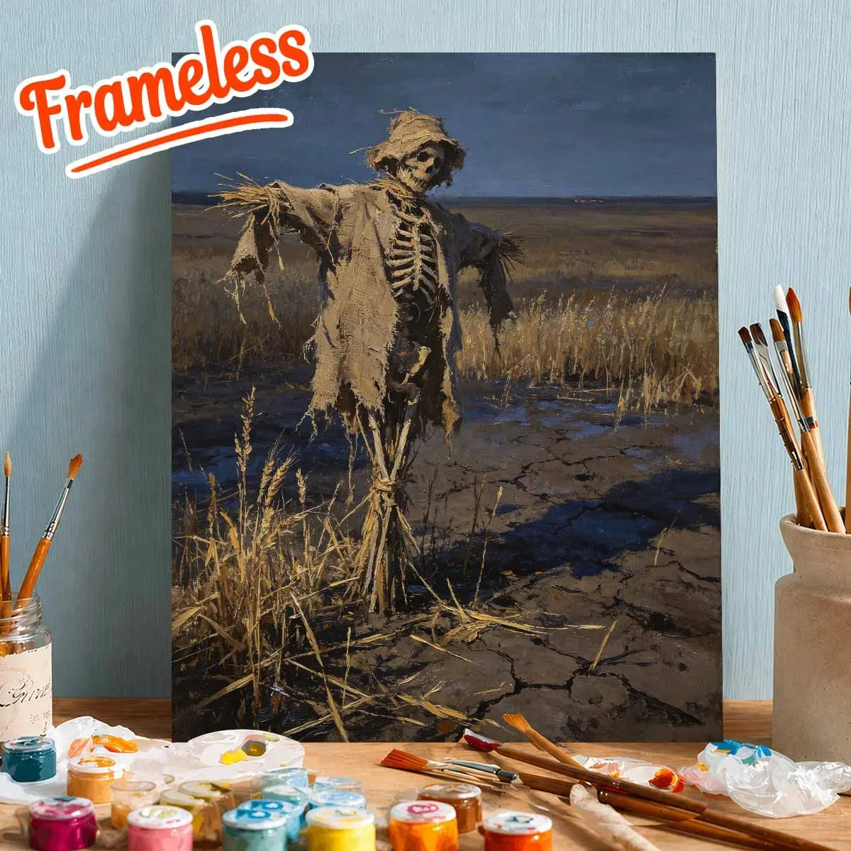 Haystack Skull Pattern Oil Painting Kit, Professional Art Supplies for Adults Beginners, Perfect for Halloween Decoration, Wall Hanging