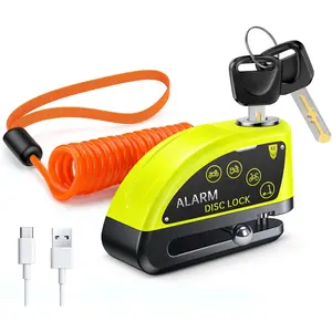 Motorcycle Disc Lock with Alarm Heavy Duty Anti-Theft Electric Scooter Lock with 120dB Alarm 5FT Reminder Cable for Helmet Rechargeable (Green)