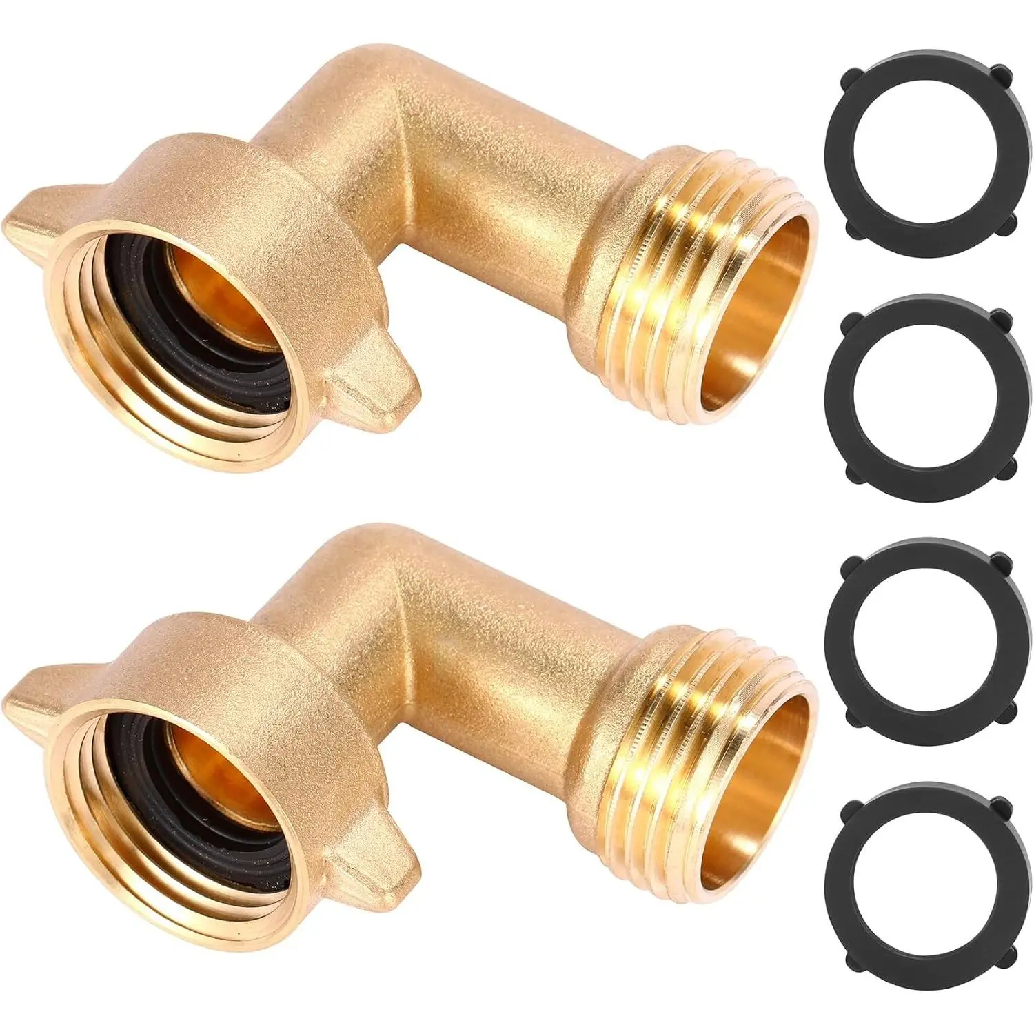2 Pack Garden Hose Elbow Connector 90 Degree, 3/4" Heavy Duty Brass Adapter With 4 O-rings, Solid Brass Garden Hose Elbow
