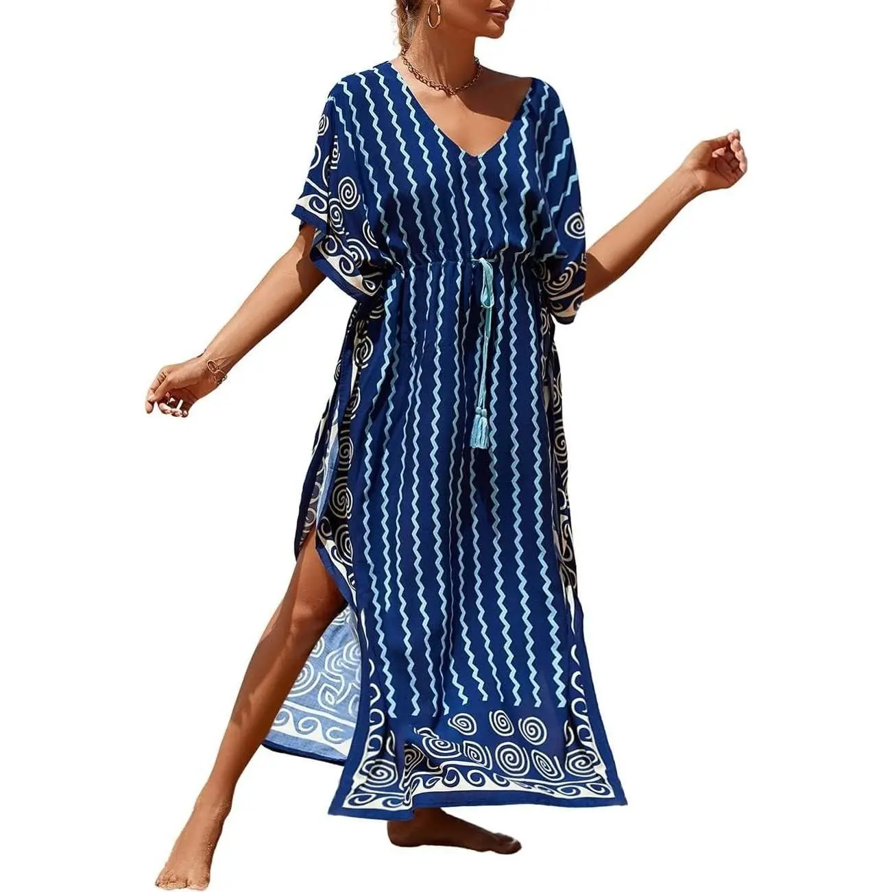 Kaftan Dresses for Women Plus Size Swimsuit Cover Up Long Caftan Dress with Waist Drawstring