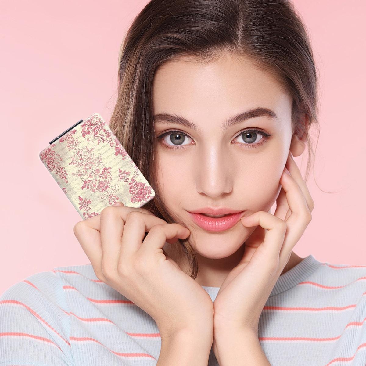 Y2K Wind Flower Pattern Portable Easy to Fold, Rectangular Mirror, Mini Handheld Cosmetic Mirror, Suitable for all kinds of festivals, New Year's Mother, Thanksgiving, Valentine's Day souvenirs, send to family, sisters, relatives and friends