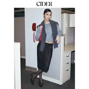 Cider [size 2-26] Chiffon Mid Rise Rhinestone See-Through Midi Skirt