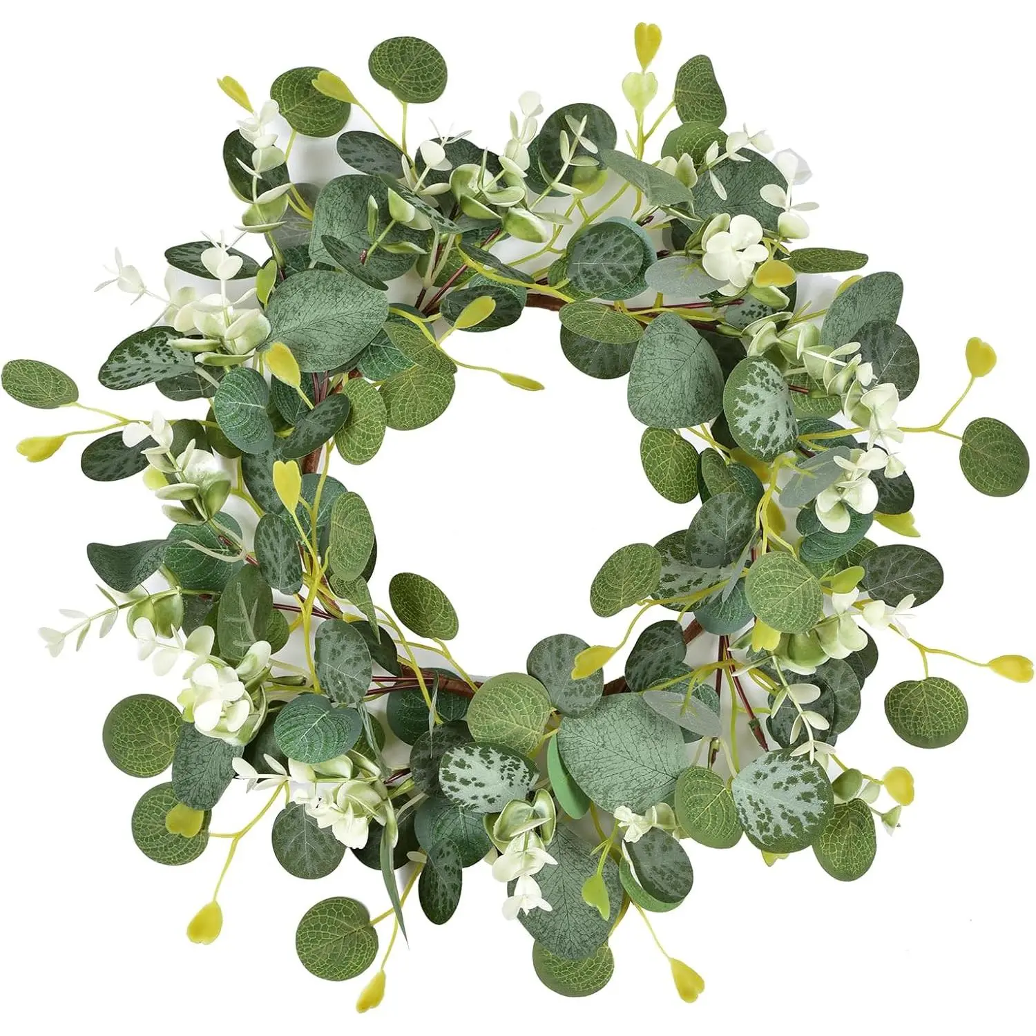 Artificial Green Eucalyptus Wreaths 14'' Spring Summer Eucalyptus Leaf Wreaths for Home Farmhouse Front Door Decor