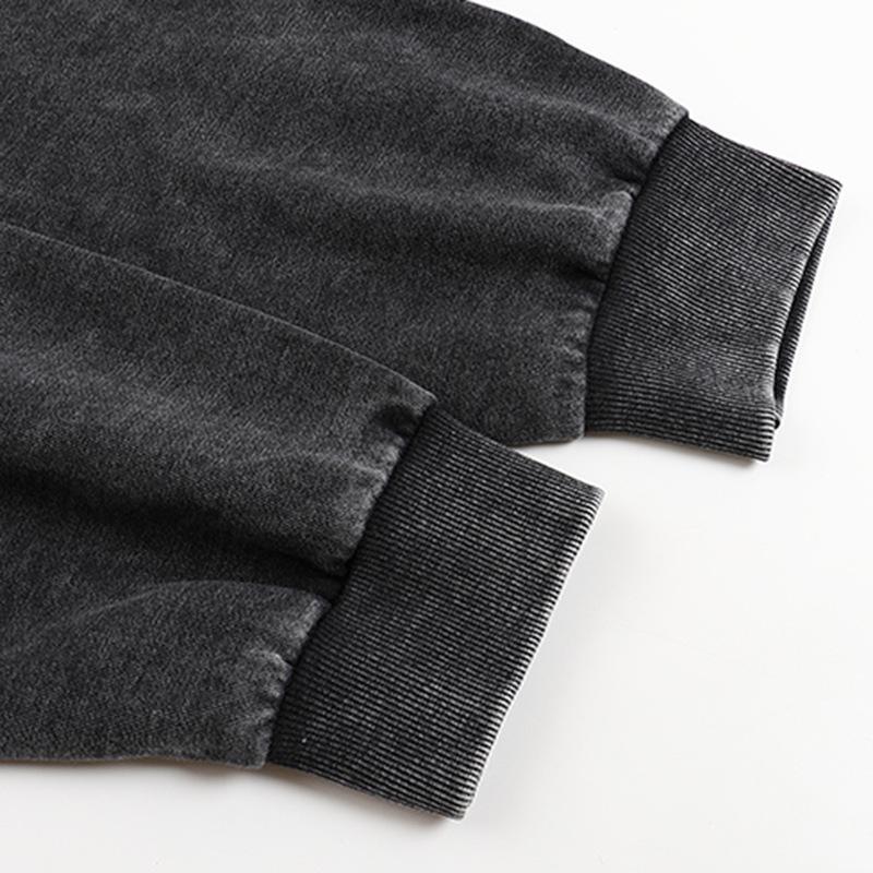 BIGWIG Unisex loose zip-up hoodie suitable for men and women, solid color zip-up sweatshirt acid wash long sleeve pullover, basic minimalist terry fabric cotton zip-up hoodie vintage