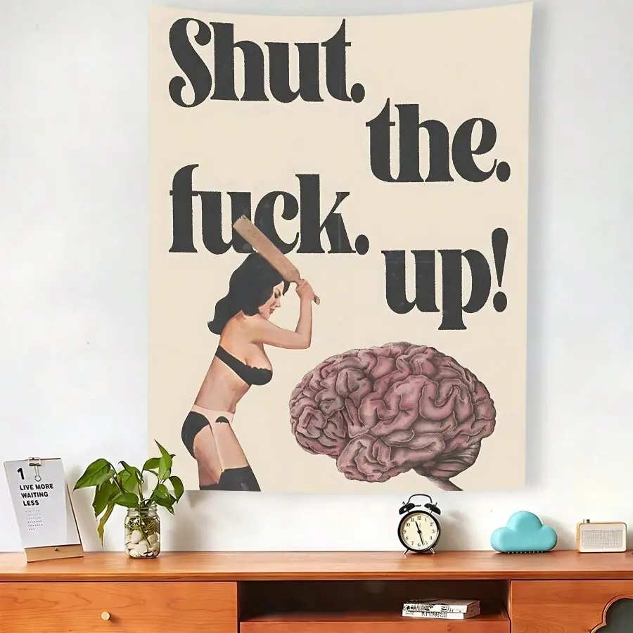 Retro Funny Tapestry Cute Brain Wall Hanging Tapestry For Bedroom Living Room Dorm Decor 90g Washable Stitched Edge Large Polyester Tapestries 79*58 Inch As Gift For Women And Art Lovers With Free Installation Package