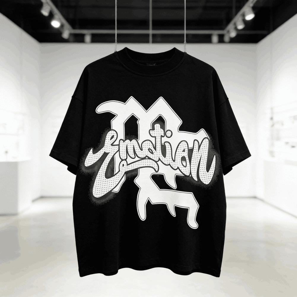 MIXED EMOTION Rhinestone Short Sleeve Black Mens Tshirts Streetwear Cotton Loose Round Neck Top Tees Oversized Unisex Y2K Graphic Casual Outdoor Summer Trendy Fashion