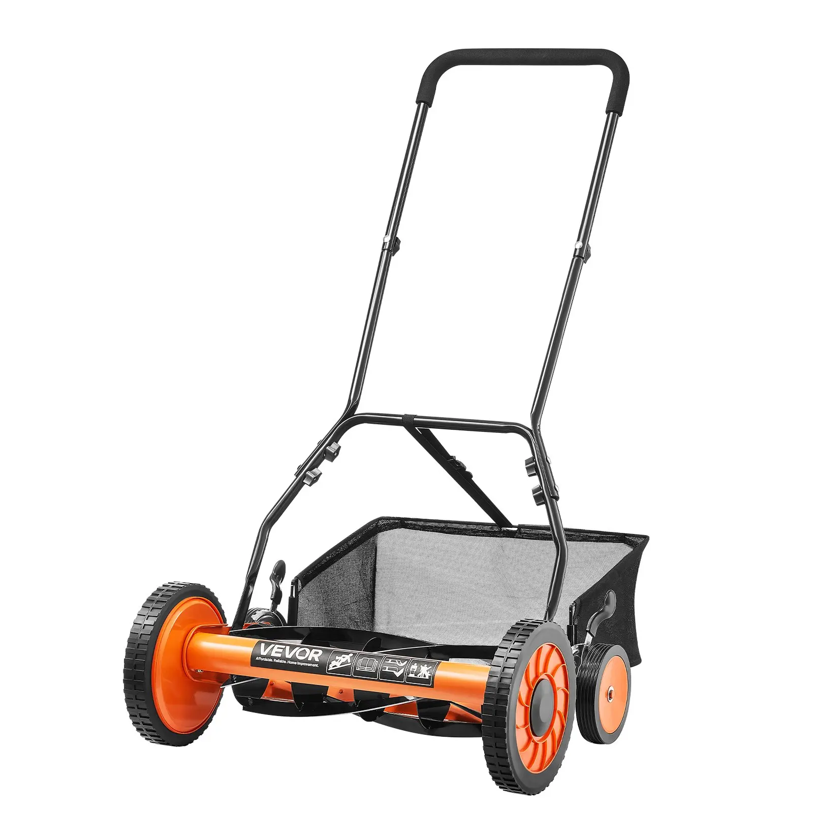 【toolupgrade】VEVOR Push Reel Lawn Mower 18 inch, 5 Blades Manual Push Mower No Motor, 1.37-2.44 in Adjustable Cutting Height, Walk-Behind Lawn Mowers with Grass Catcher Bag for Green Lawns, Driveways, Courtyards