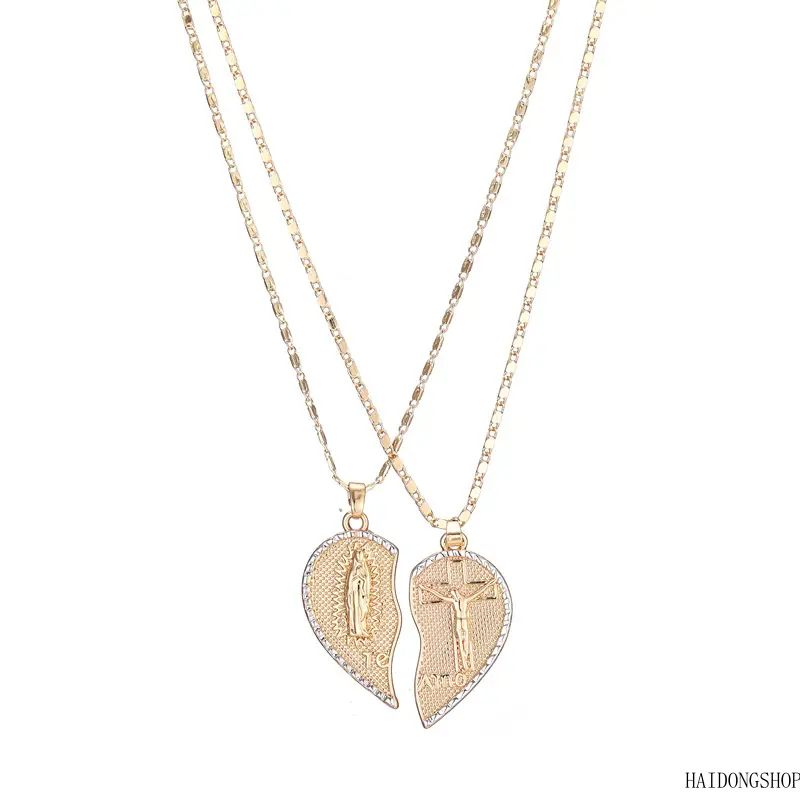 Soft Romantic Copper Split Heart Couple Necklace, 2Pcs Interlocking Half Heart Puzzle Pendant, Dainty Stackable Clavicle Jewelry For Lovers Daily Valentine Casual Outfits,fashion,