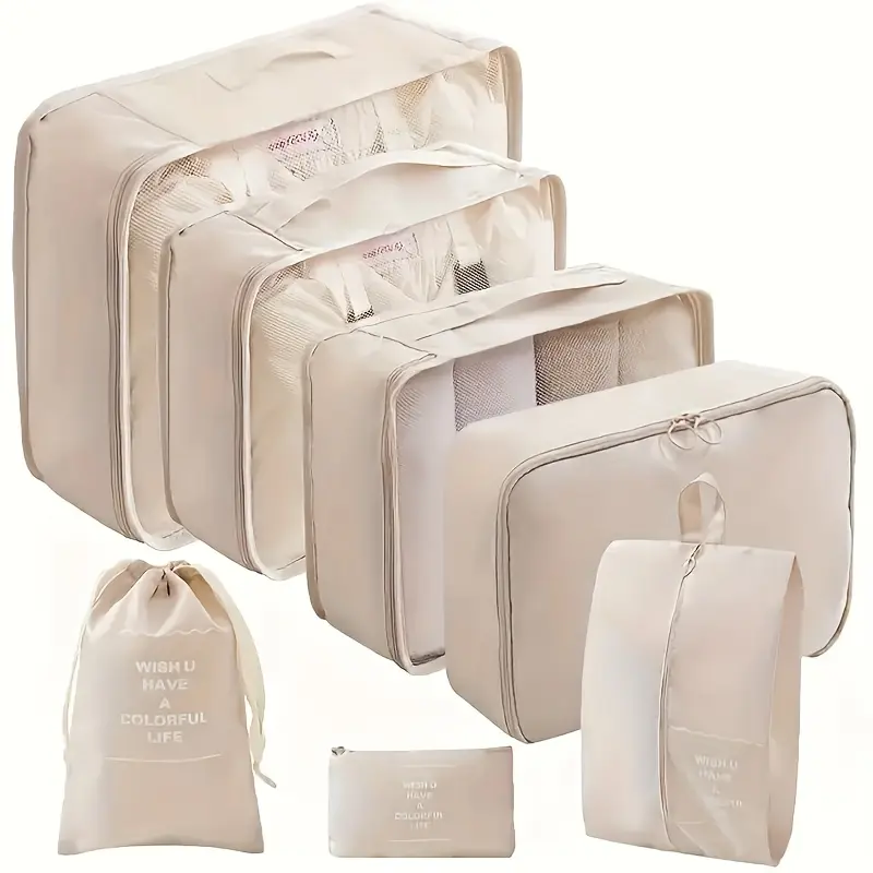 7 Pack Large Capacity Household Wardrobe & Travel Clothing Storage Organizer Set, Portable Multi-Purpose Luggage Packing Cubes, Garment & Shoe Sorting Pouches, Stylish Holiday Clothes Divider Bags, Thoughtful Practical Gift For Travel Lovers