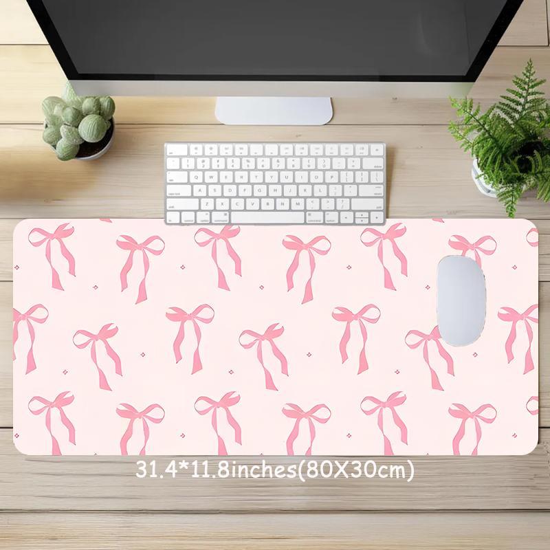 Pink Bows and Stars Pattern Mouse Pad, Rectangle Gaming Mouse Pad, Non-slip Rubber Pad, Desk Decorative Mouse Mat for Home Office, Cute Desk Accessories