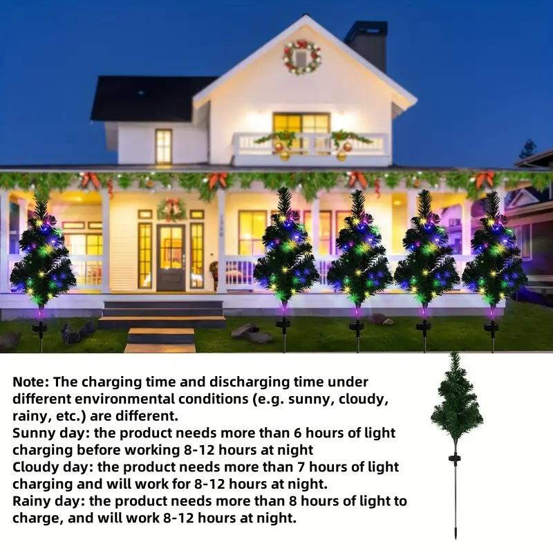 Solar LED Christmas Tree Lights, Ip65 Waterproof Outdoor Garden Pathway Outdoor Decorative Lights Decorations, Pre-Lit Solar Powered Yard Lawn Lamp Set