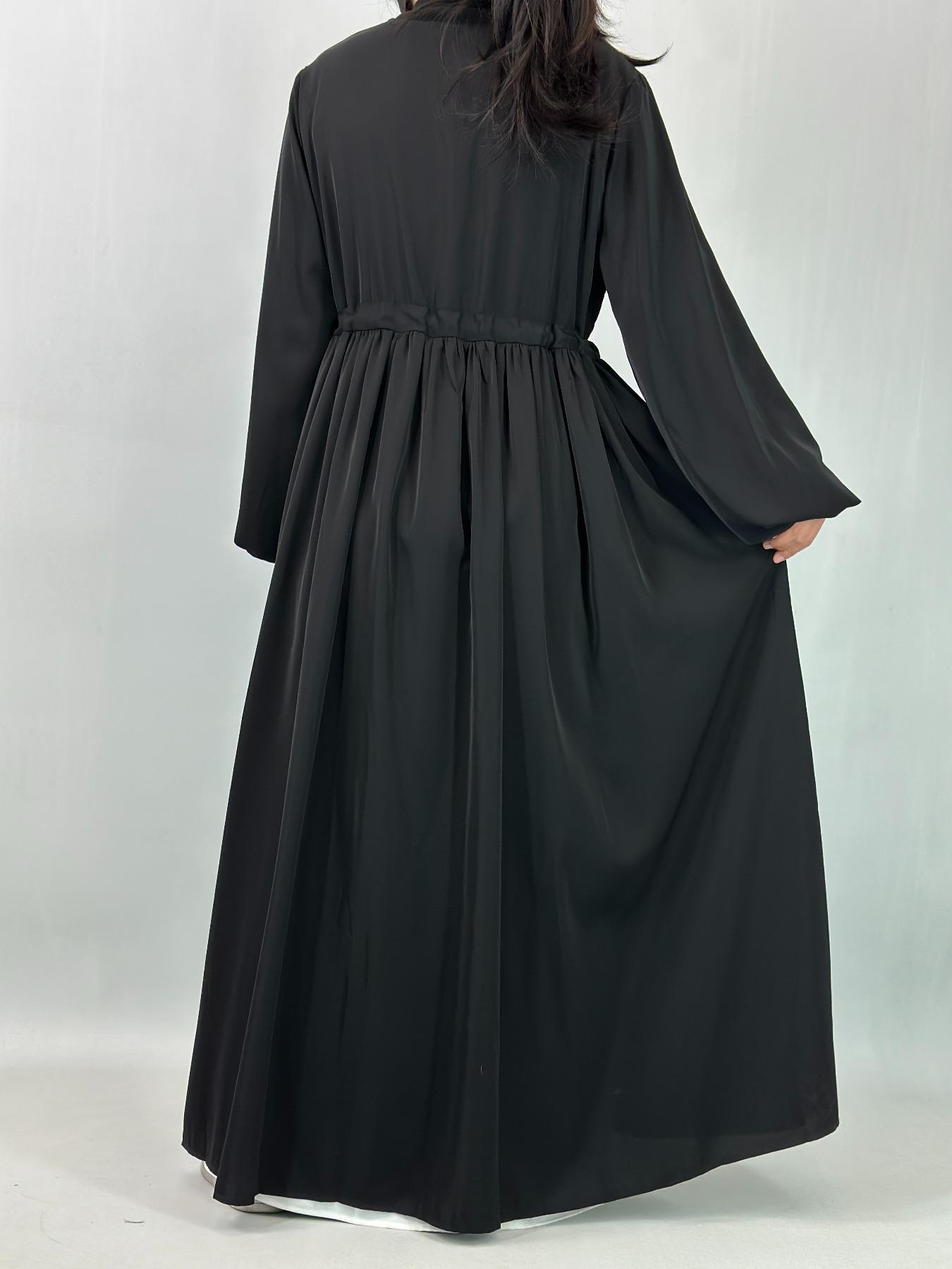 Women's Solid Color Belted Arabian Dress, Elegant Long Sleeve Round Neck Dress for Daily Wear, Ladies Islamic Clothing for All Seasons, Modest Abaya Dress