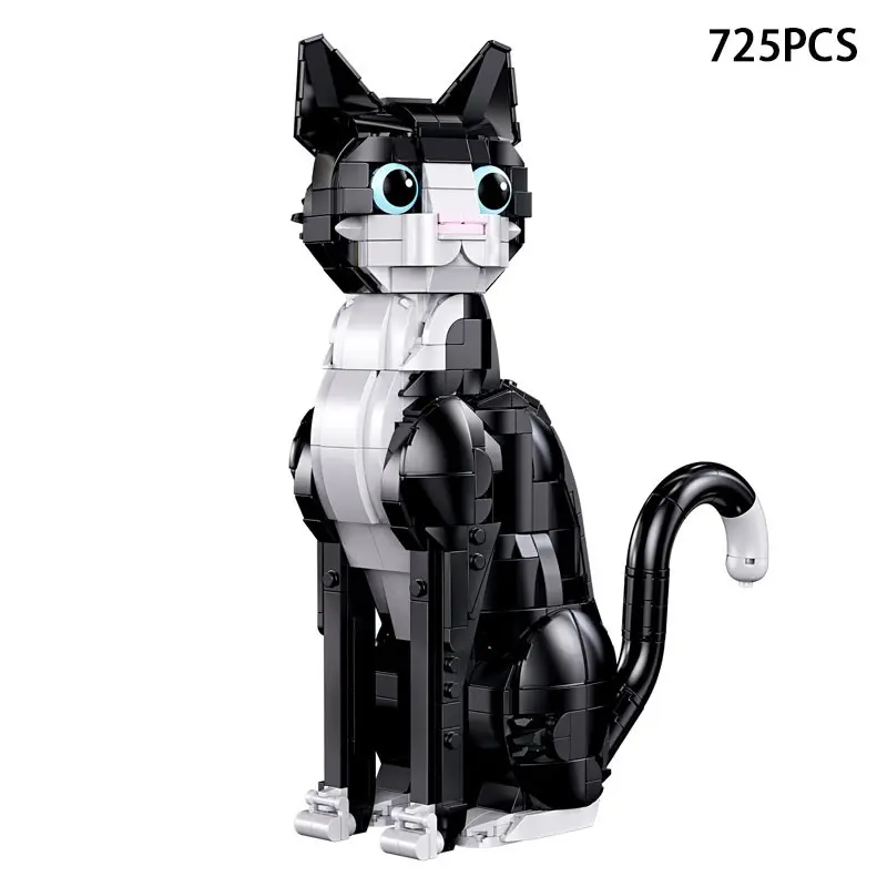 725-PCS Black and White Cat Building Blocks Set – A cat-themed construction kit for adults aged 14 and up. This DIY craft set is perfect for home decor, living room or bedroom display, and cat-shaped toy collections. An ideal gift for cat lovers.