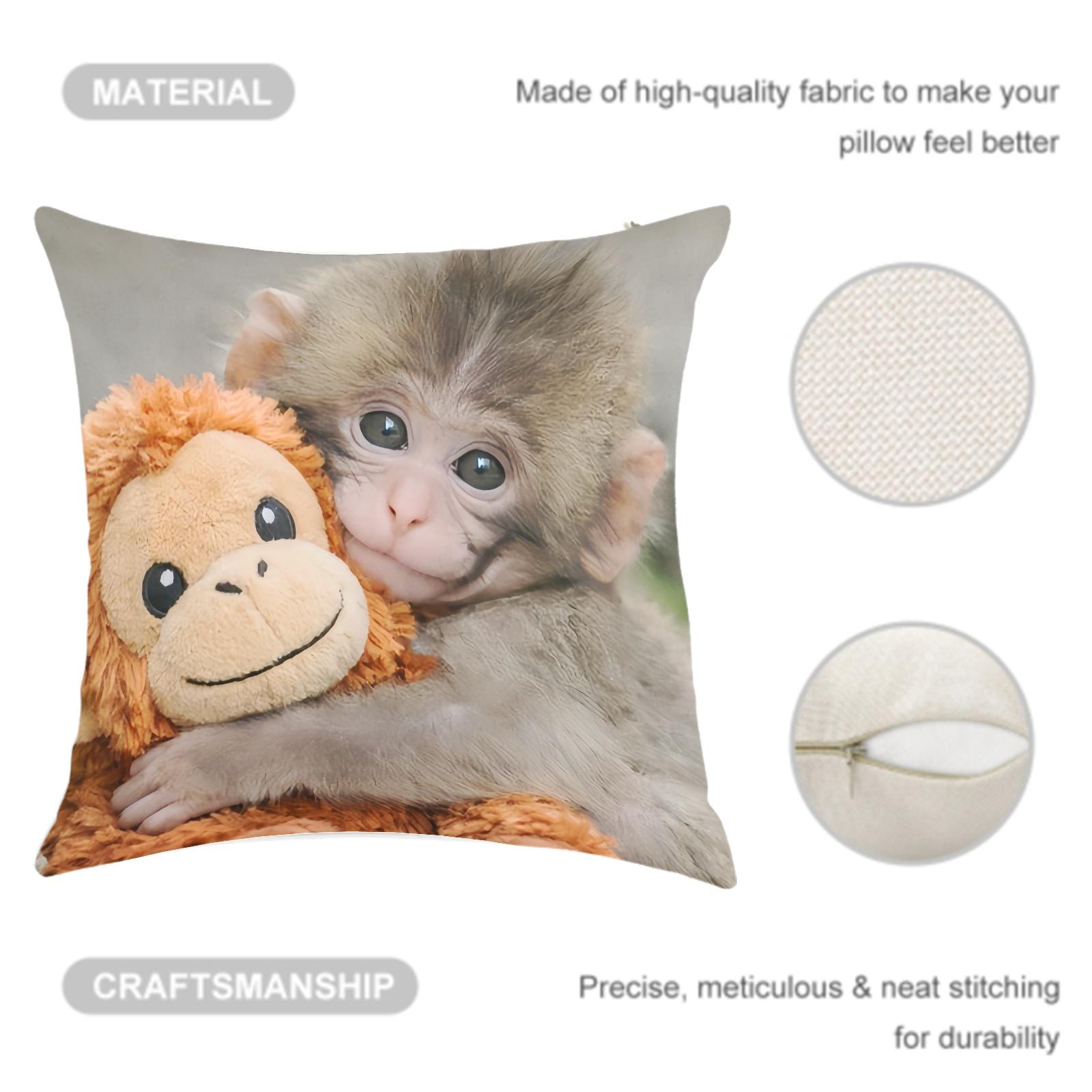 Punch Monkey pattern Throw Pillowcase,Emotional Support Animal Lover Gift,Baby Monkey Hugging Plush Monkey Cover Throw Pillow Single-sided printing Linen Material ,no pillow insert,Bedroom Sofa Decorations.