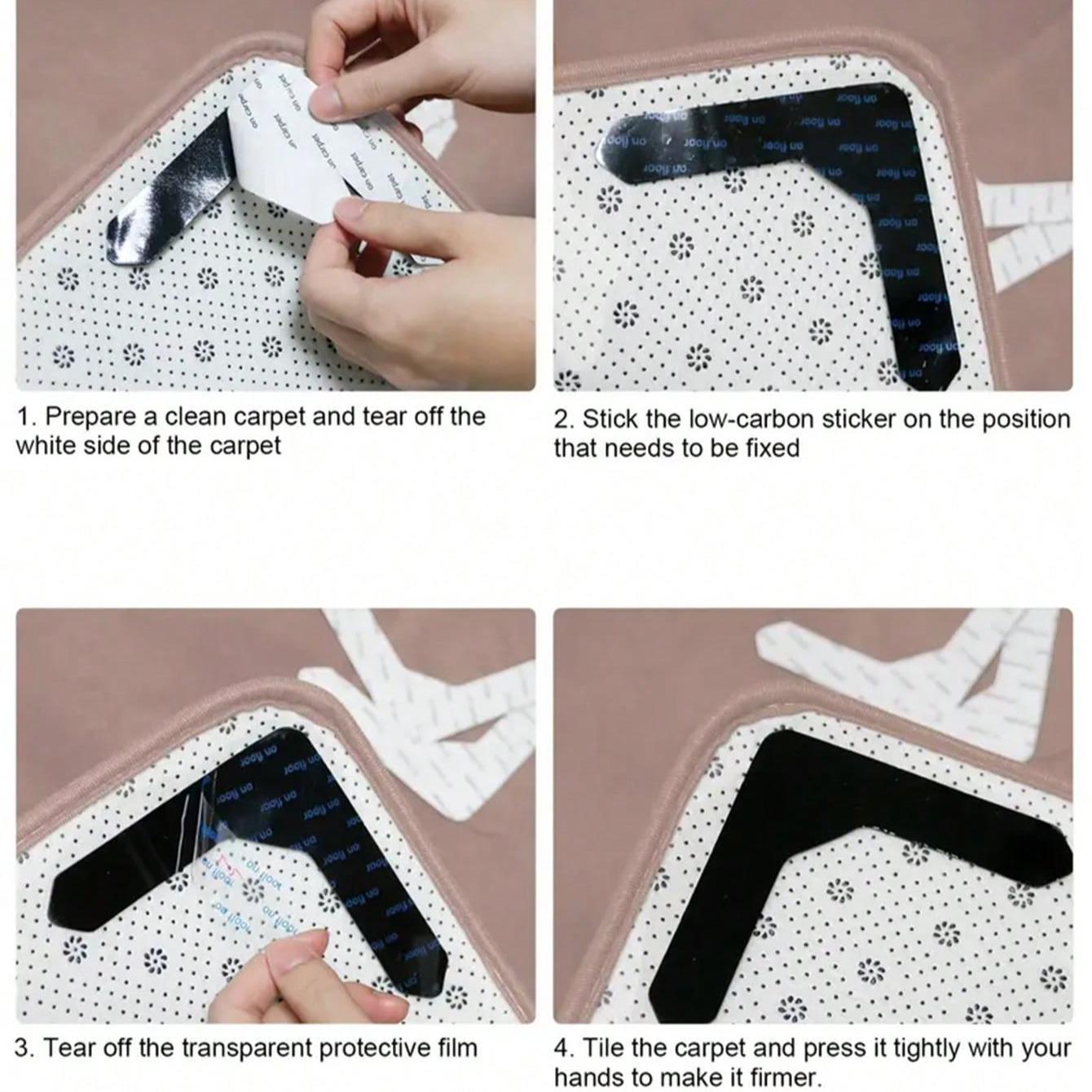 Reusable Carpet Tape, 4 Counts Non-Slip Carpet Tape, Anti-Slip Floor Mat Tape for Hardwood Floors, Prevents Carpet Movement