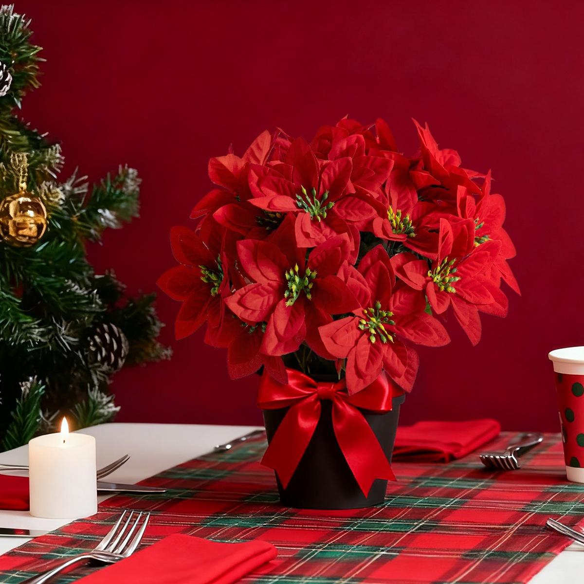Christmas artificial poinsettia bouquet for home, outdoor, tabletop, garden decoration, Christmas decoration